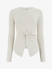 Pull droit à manches longues et noeud torsadé - Beige - 1