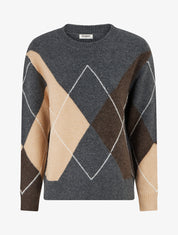 Pull en maille à imprimé color block - Gris - 1