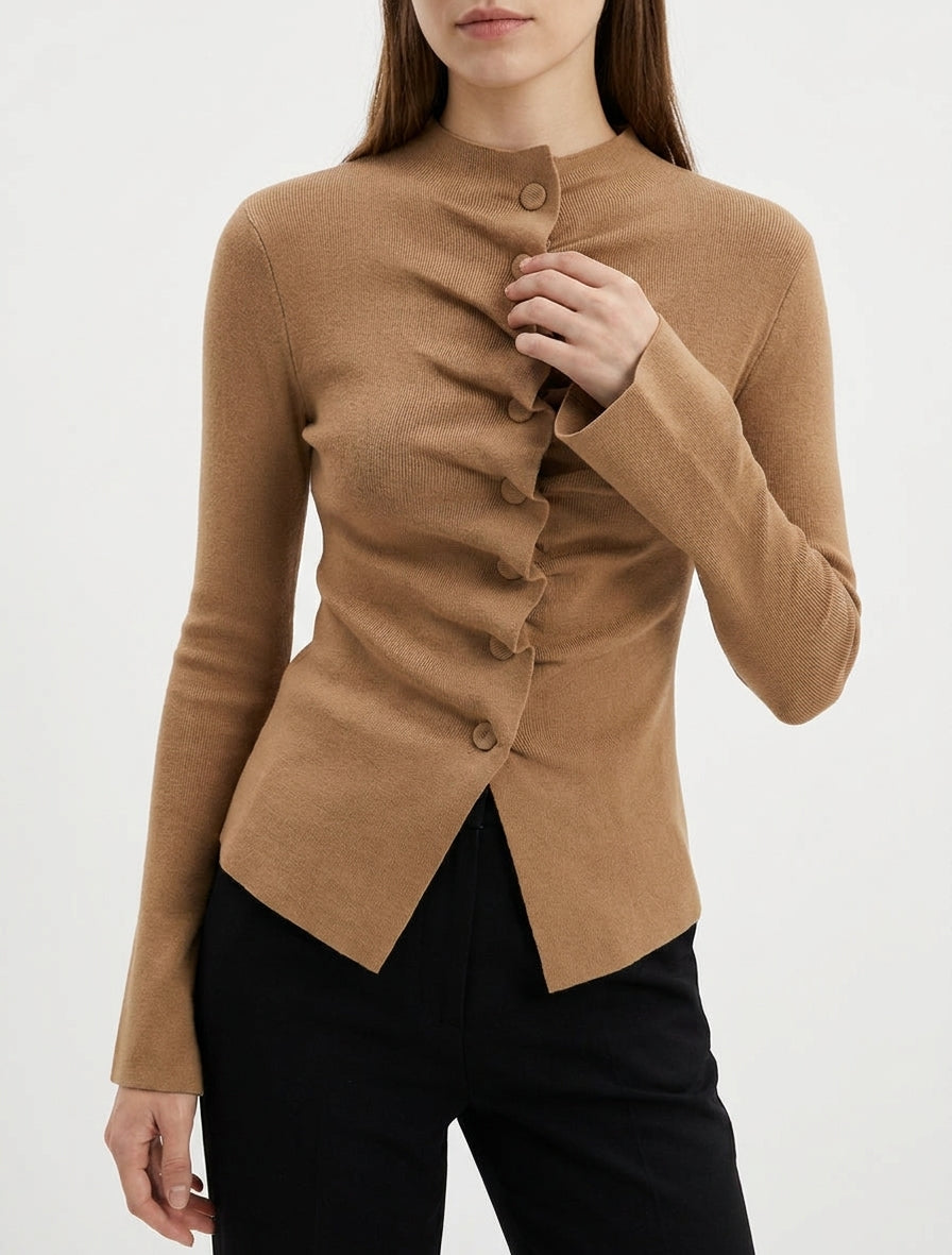 Geribbelde gebreide gilet - Kameel