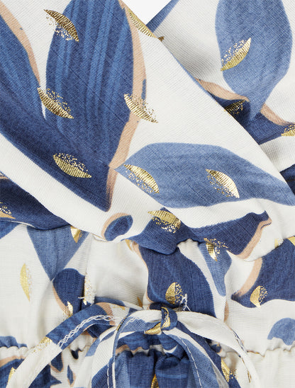 Robe longue imprimé stylisé à détail irisé - Bleu - 3