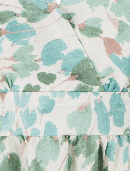 Robe mi-longue dos nu imprimé fleurs abstraites - Vert menthe - 3