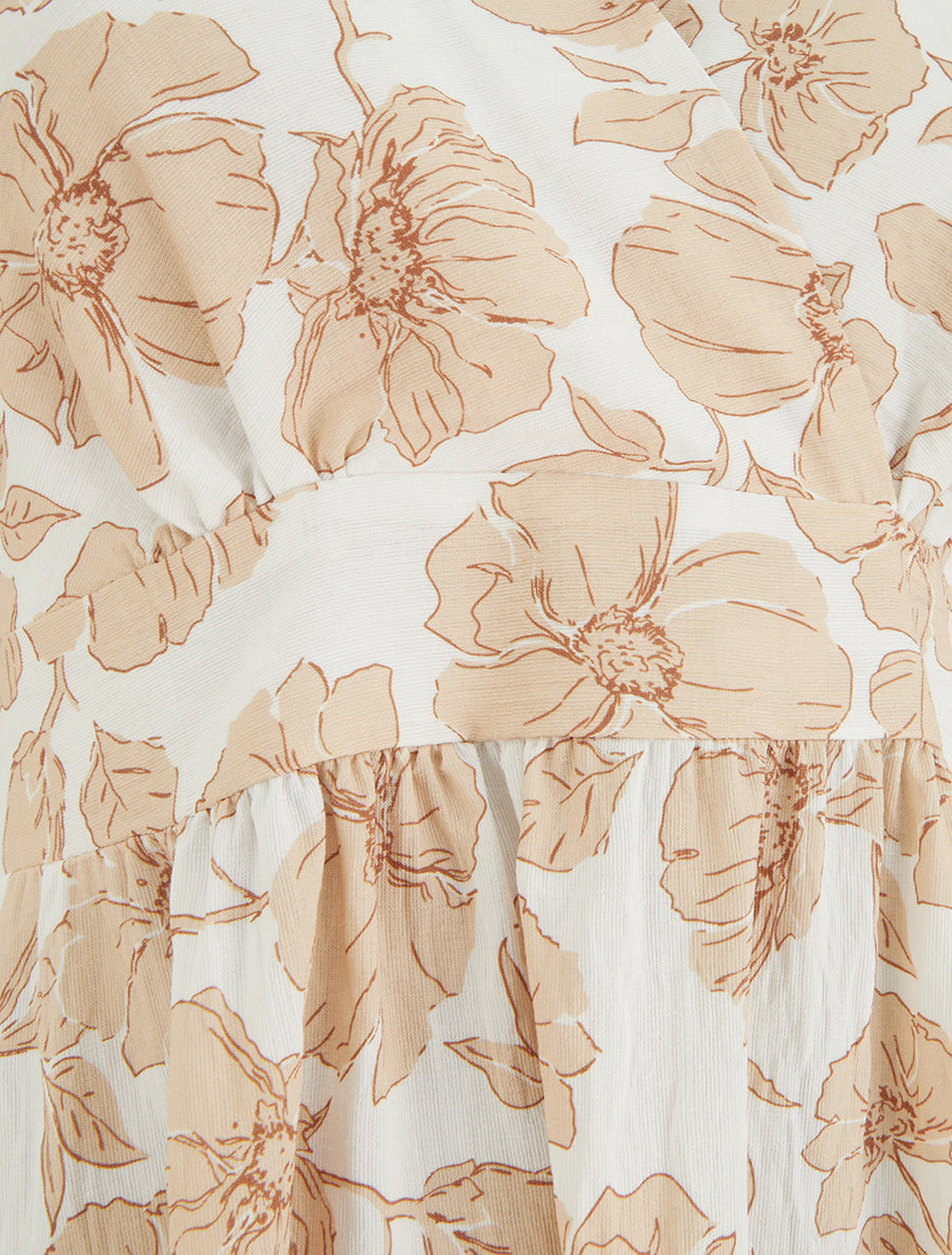 Robe longue dos nu imprimé floral - Beige - 3