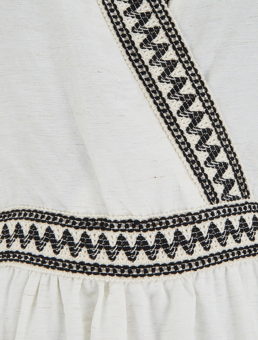 Robe mi-longue en lin à buste brodé - Écru - 3