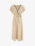 Robe longue manches courtes à col fantaisie - Beige - 1