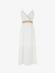 Robe longue uni à buste brodé - Écru - 1