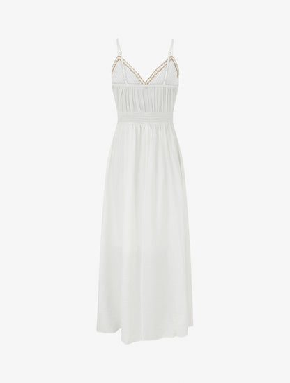 Robe longue uni à buste brodé - Écru - 2