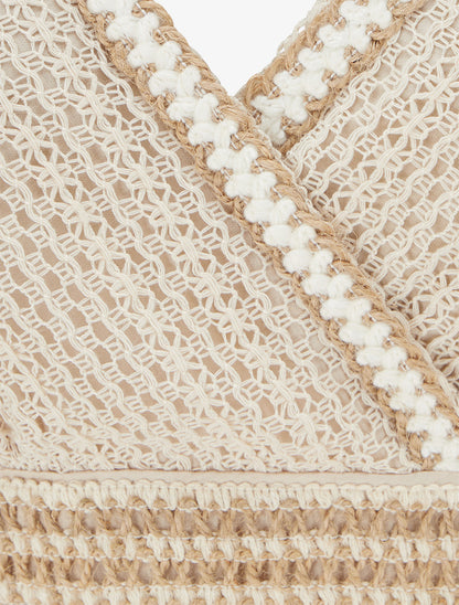 Robe longue uni à buste brodé - Beige - 3