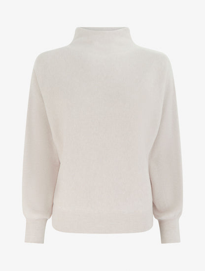 Pull droit à col montant et manches chauve-souris - Beige - 1