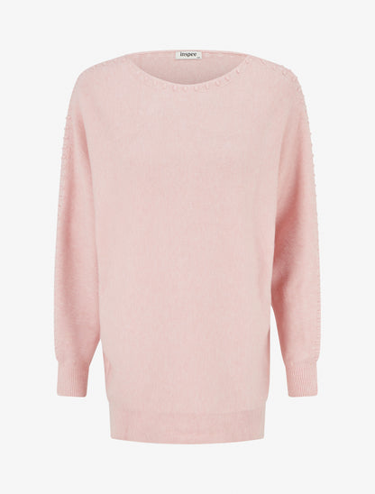 Pull uni à détail texturé - Rose - 1