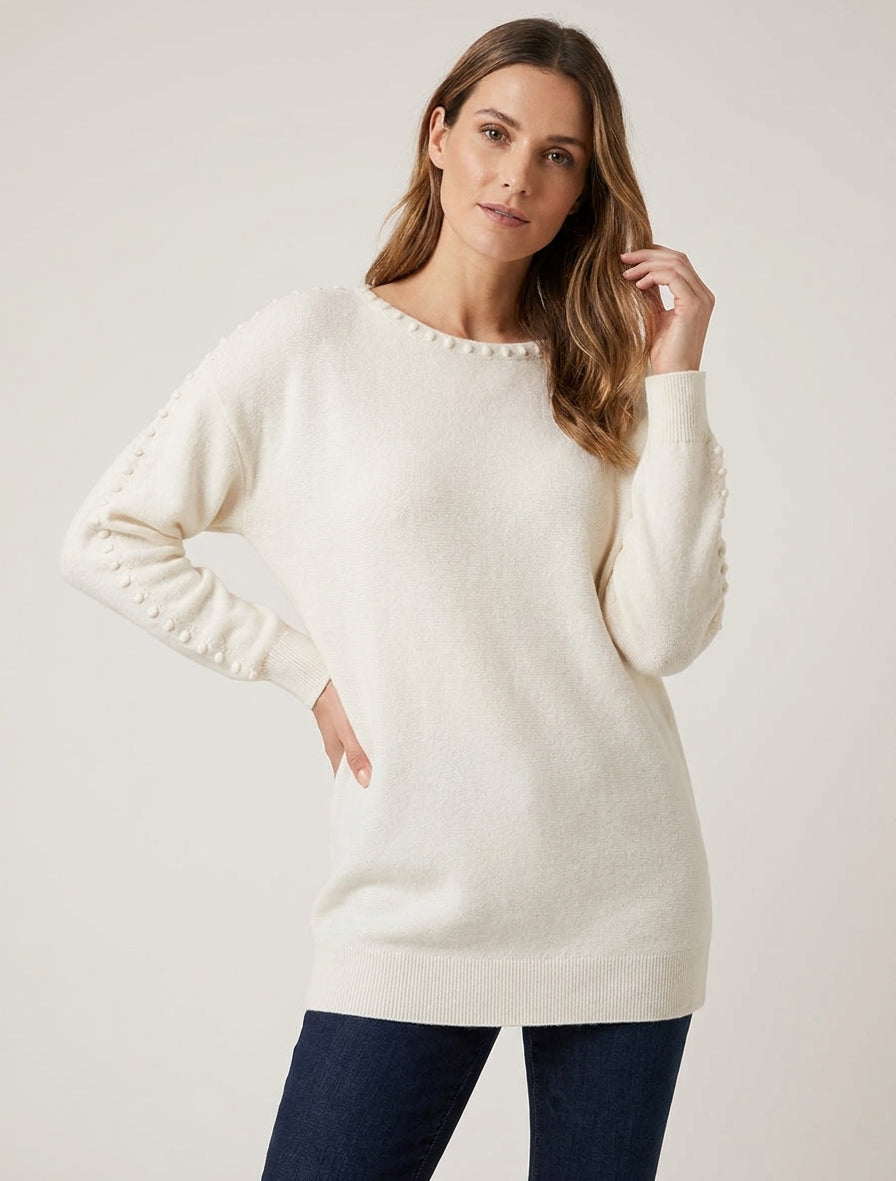 Effen trui met textuurdetail - Ecru