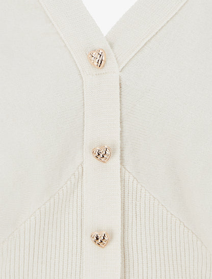 Pull à boutons décoratifs coeurs - Beige - 3