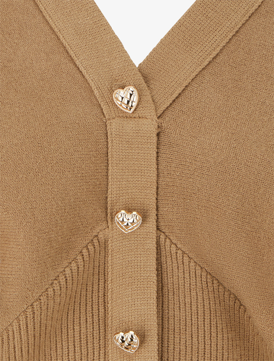 Pull à boutons décoratifs coeurs - Camel - 3