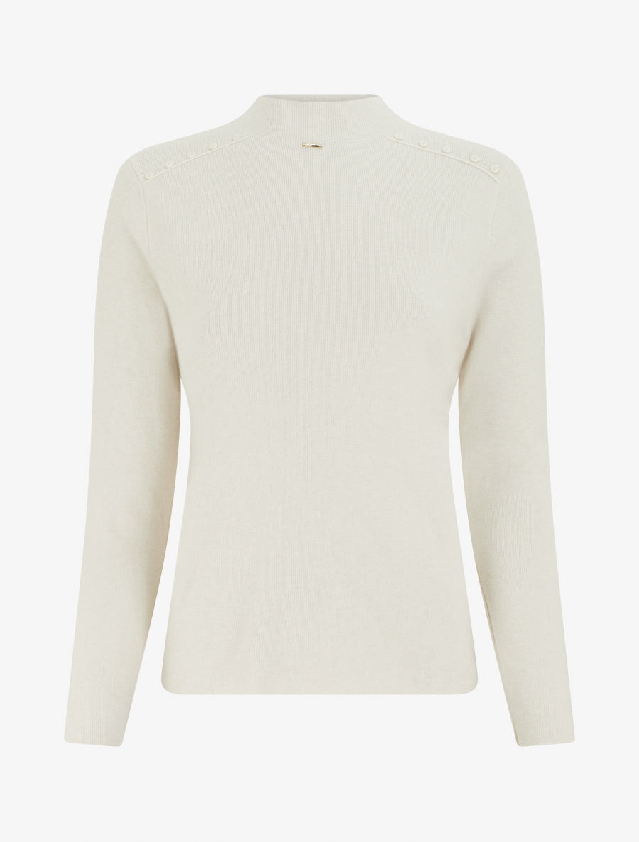 Pull droit à col montant et boutons décoratifs - Beige - 1