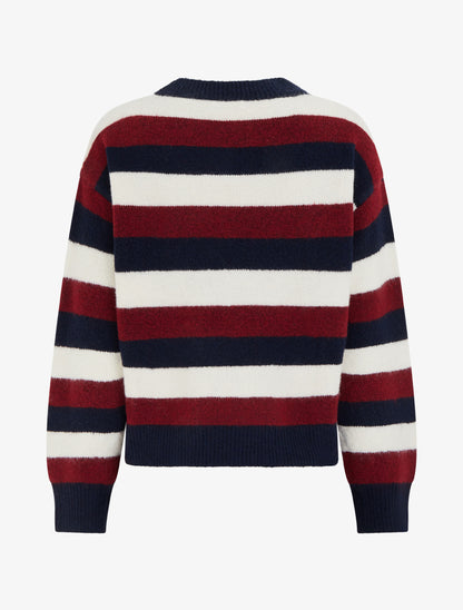 Pull droit rayé à col rond - Marine - 2