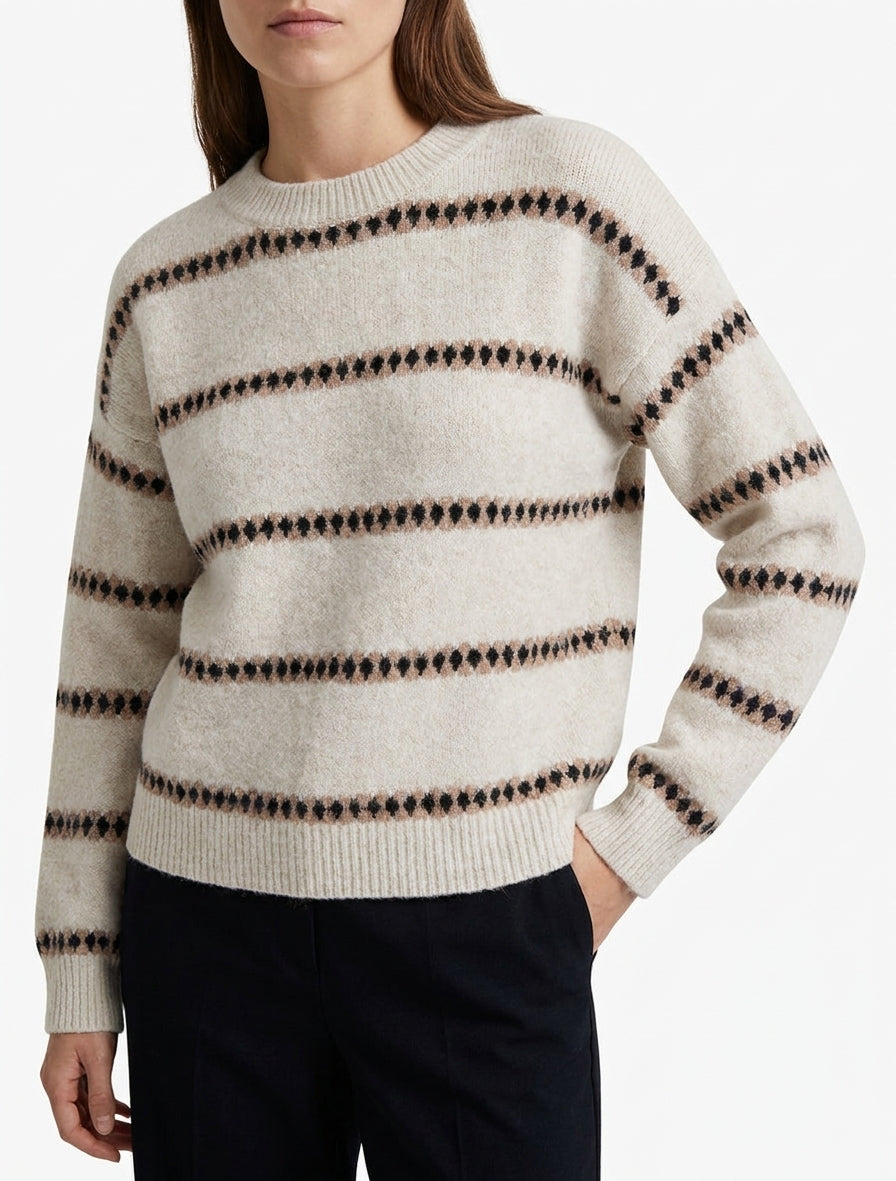 Rechte trui met fantasierijke strepen - Beige