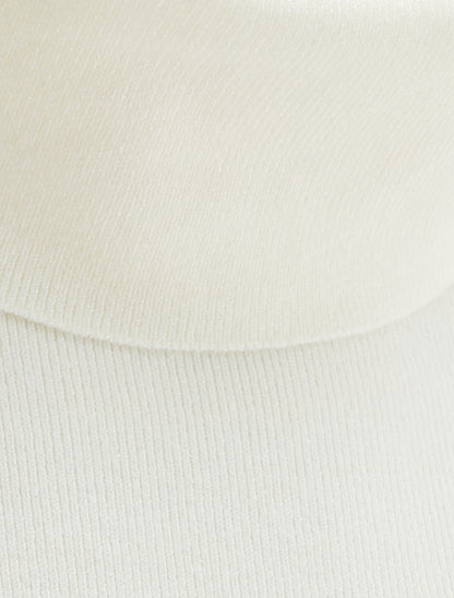 Pull fin côtelé à col roulé boutonné - Crème - 3