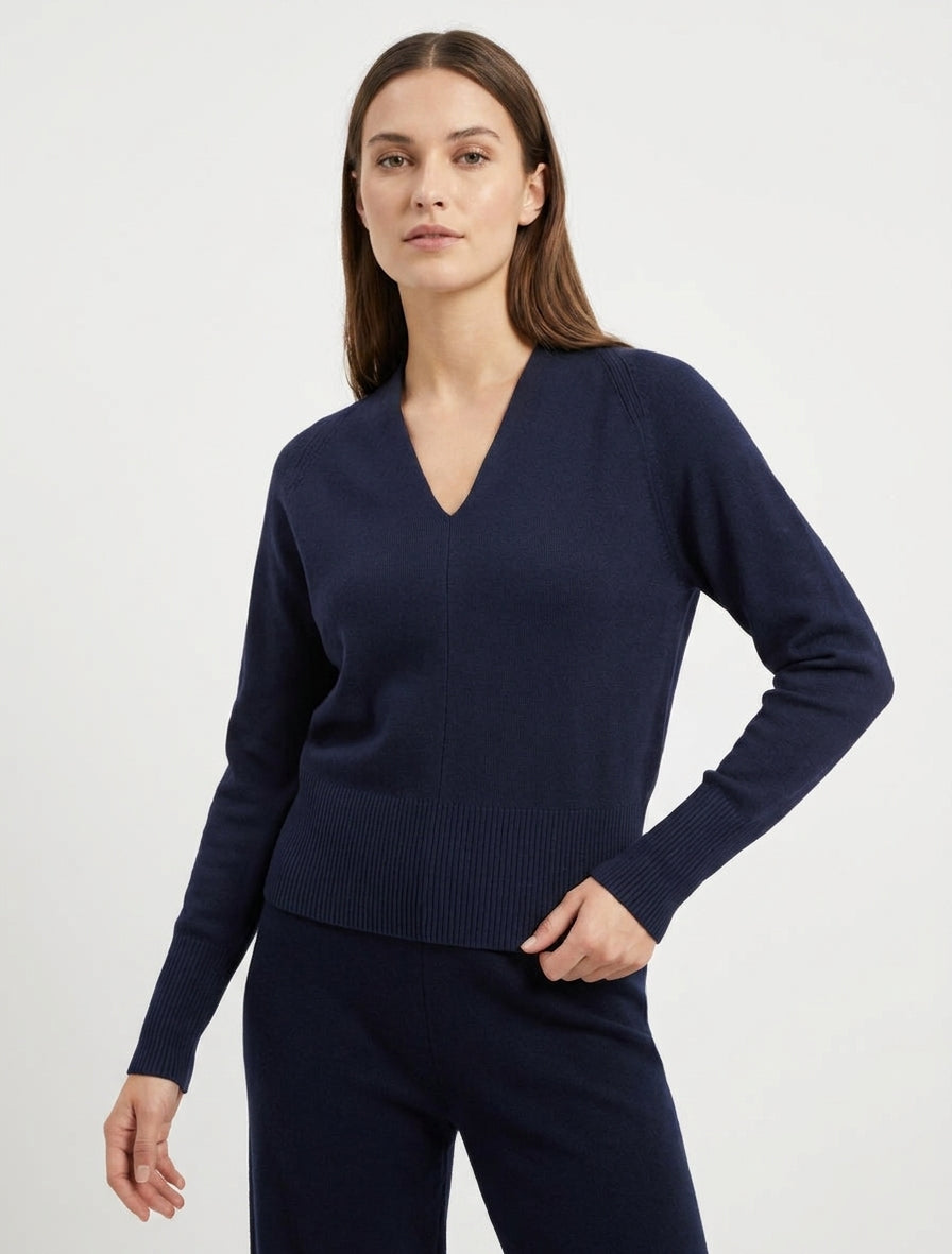 Effen V-hals trui - Marine