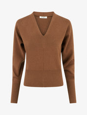 Pull uni à col V - Camel - 1