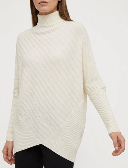 Asymmetrische oversized trui met opstaande kraag - Crème