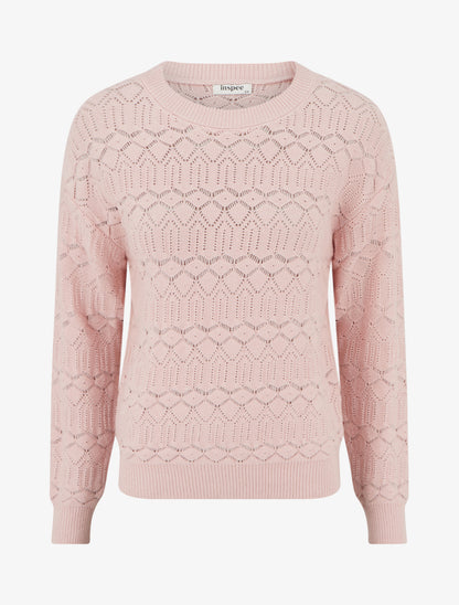 Pull uni ajouré à col rond - Rose - 1