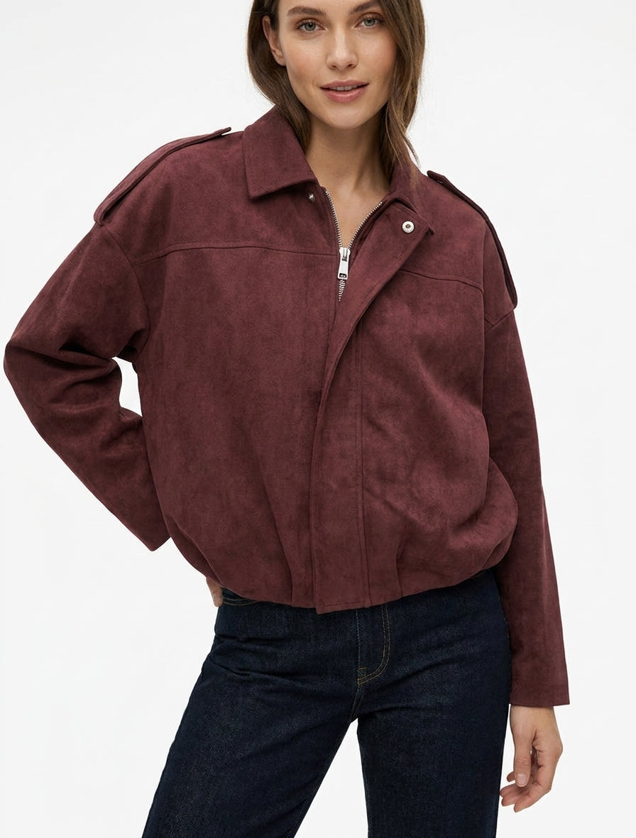 Bomber effen suède-effect - Bordeaux