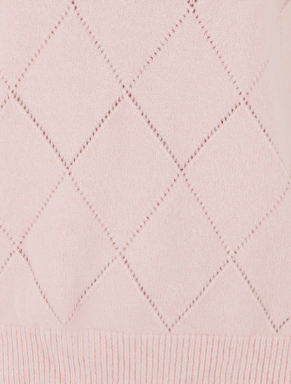 Pull uni en maille à col rond - Rose - 3