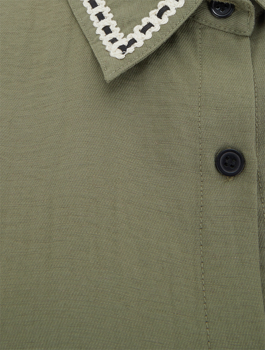 Chemise courte boutonnée à nouer - Kaki - 3
