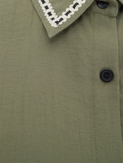 Chemise courte boutonnée à nouer - Kaki - 3