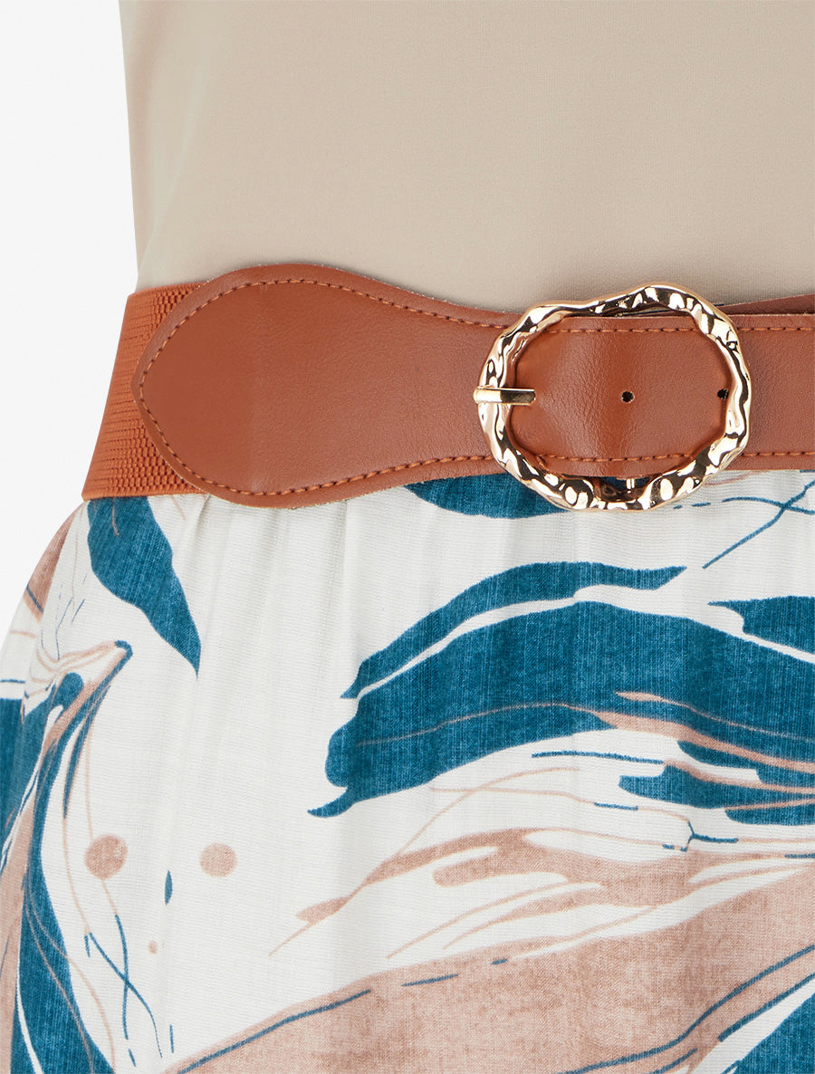Robe longue à imprimé feuillage - Bleu canard - 3