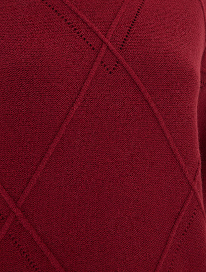 Pull ample à col roulé en maille quadrillée - Bordeaux - 3