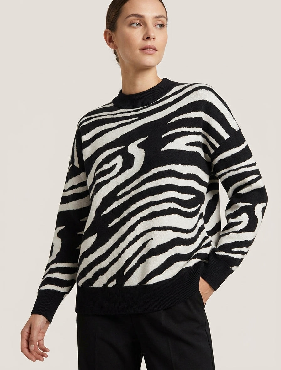 Ruime trui met zebraprint - Wit