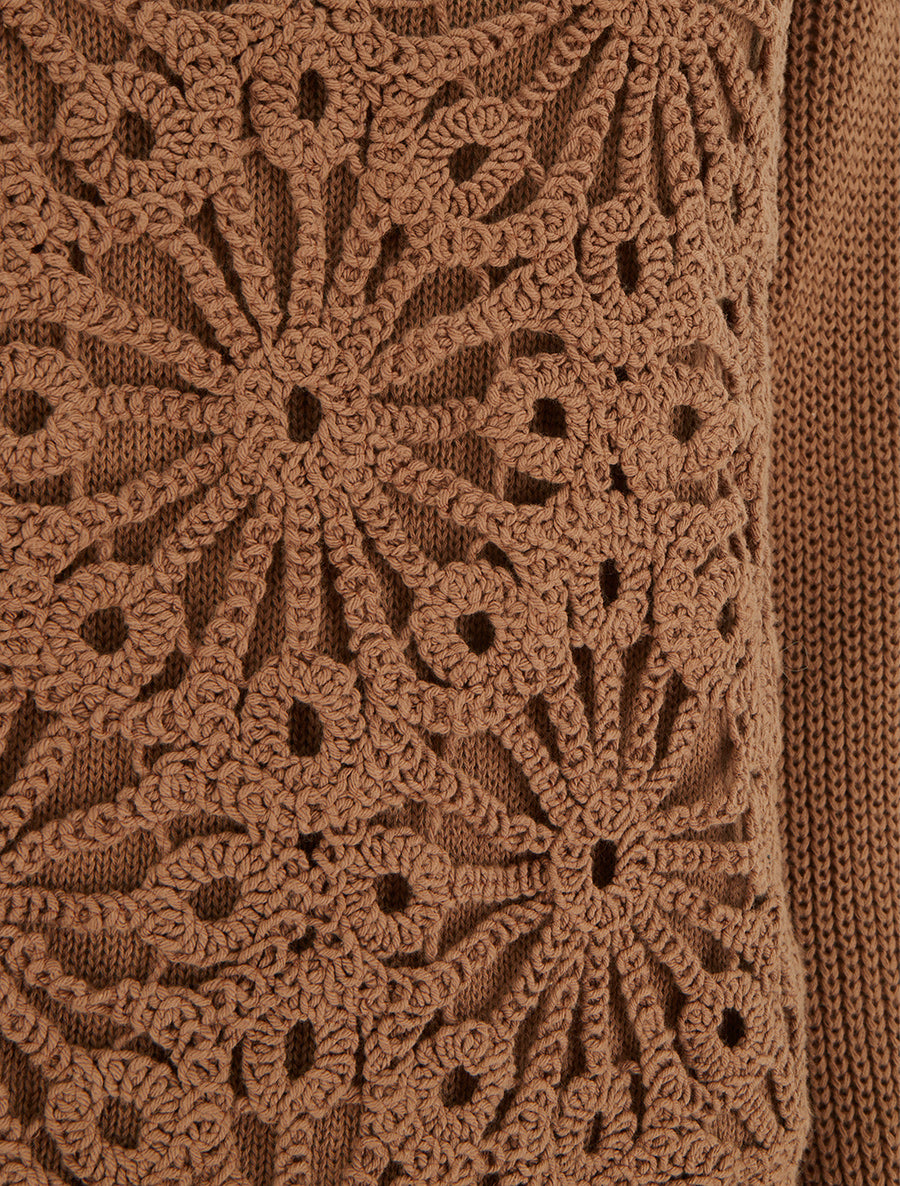 Pull en coton à macramé style floral - Camel - 3