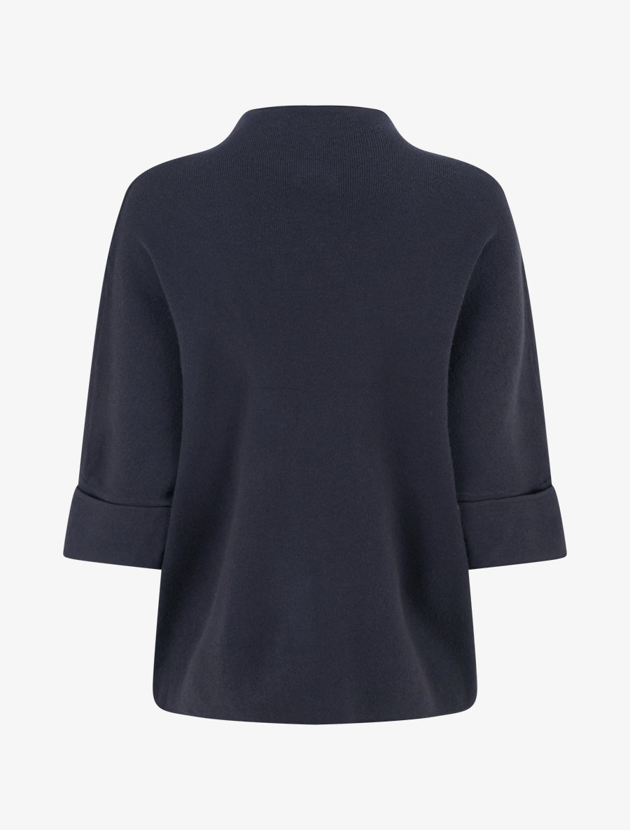 Pull à manches 3/4 à boutons et col montant - Bleu nuit - 2