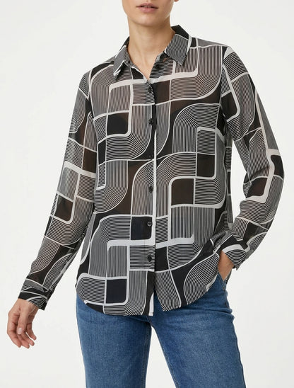 Transparante vloeiende blouse met grafische print - Zwart