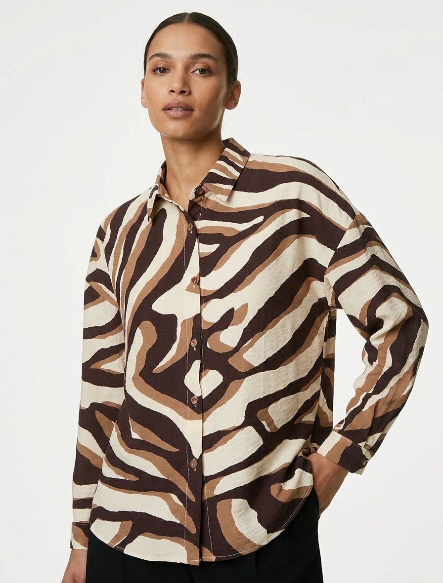 Luchtige blouse met tijgerprint - Bruin
