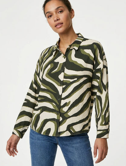 Luchtige blouse met tijgerprint - Kaki
