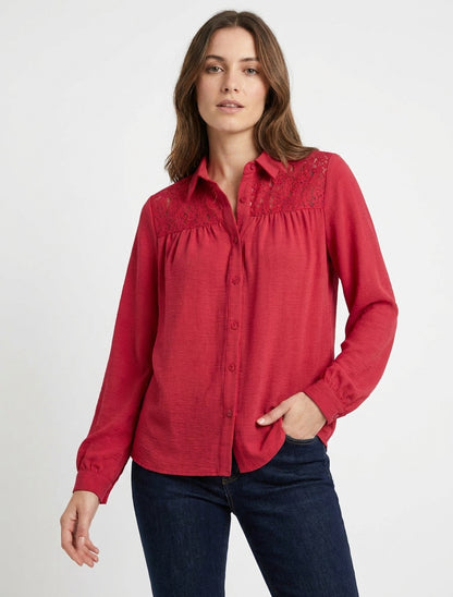 Vloeiende blouse met kanten inzetstuk - Rood