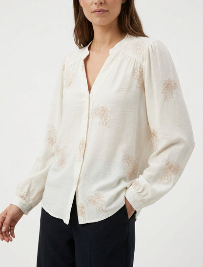 Vloeiende blouse met bloemenborduursels - Ecru