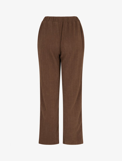 Pantalon droit en velours style maille - Marron - 2