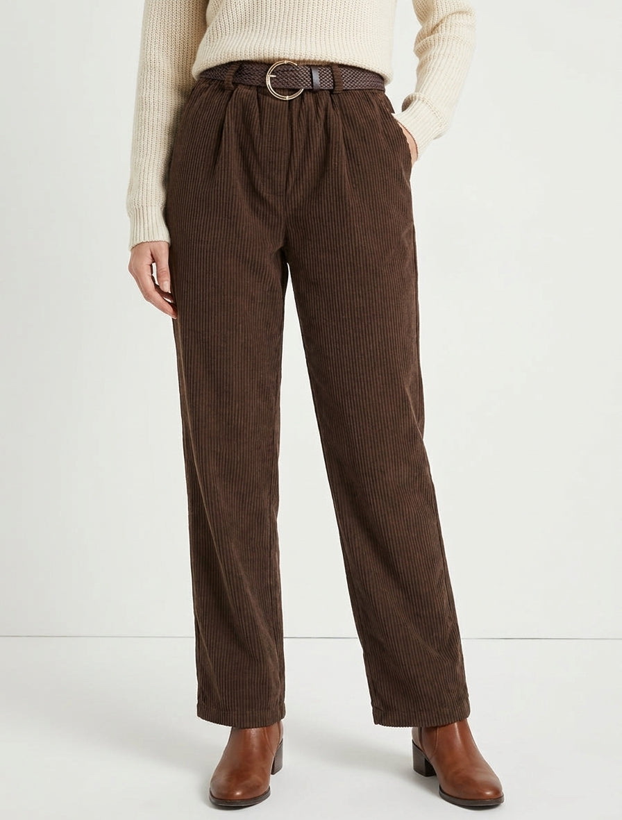Rechte broek van ribfluweel - Bruin