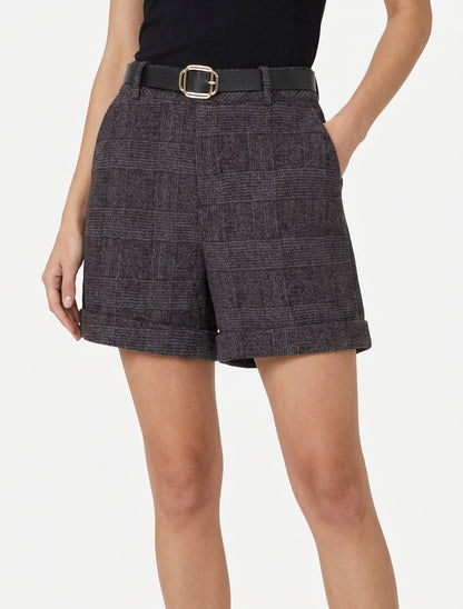 Opgerolde short met tartanprint - Grijs