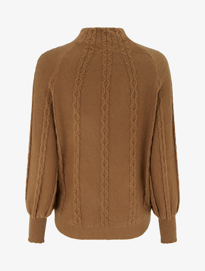 Pull uni à col montant - Camel - 2