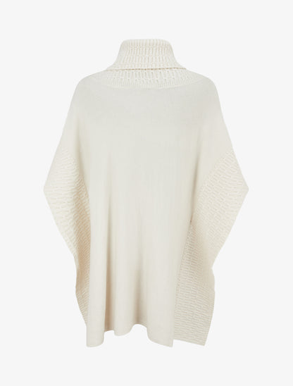 Poncho ample à col roulé en maille fantaisie - Écru - 2