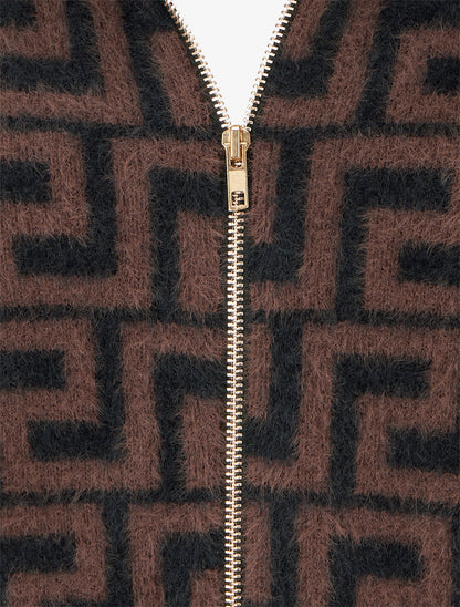 Sweat à capuche en maille duveteuse imprimé graphique - Marron - 3
