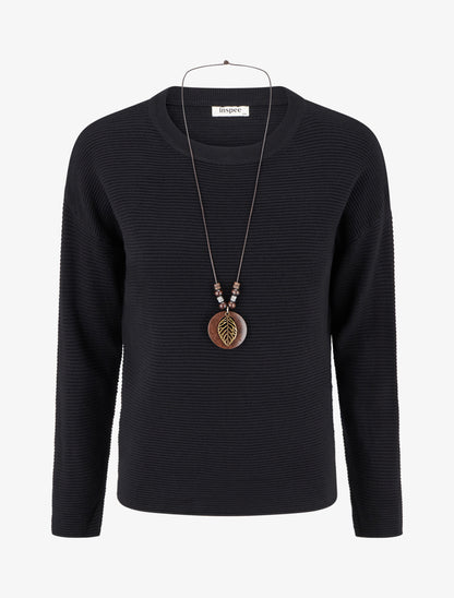 Pull droit en maille côtelée - Noir - 1
