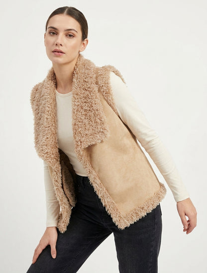 Mouwloos vest van suède-effect - Beige