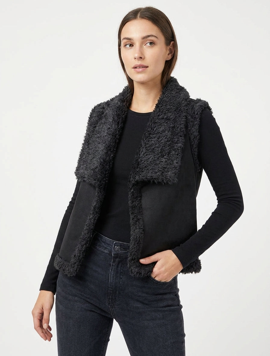 Mouwloos vest van suède-effect - Zwart