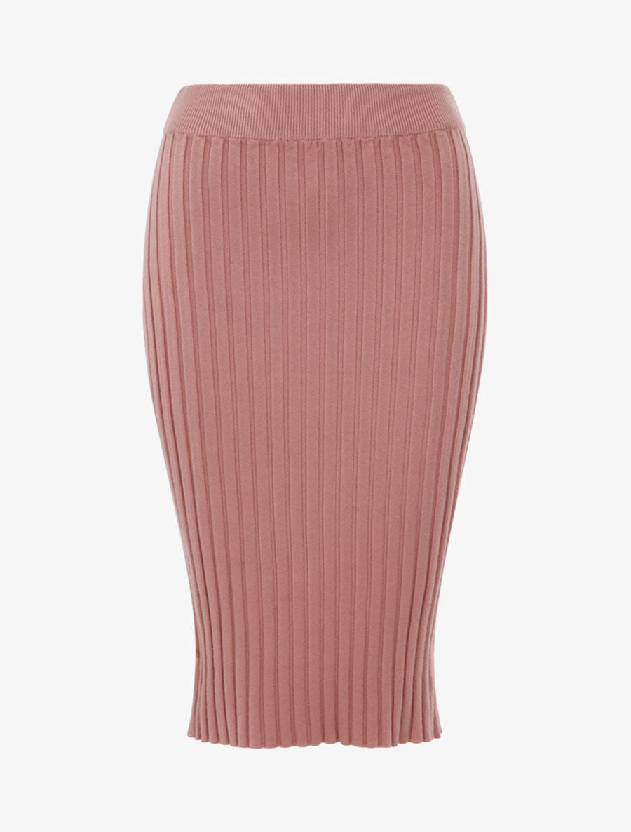 Jupe droite côtelée basique - Rose - 2