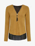 Pull à col V zippé en voile superposé - Camel - 1