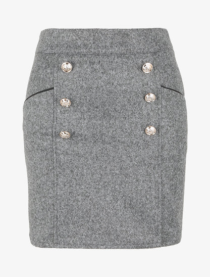 Jupe en laine mélangée à boutons stylisés - Gris foncé - 1